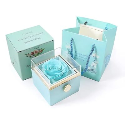 Rotating Eternal Rose Flower Jewelry Box in Baby Blue BLUEBOX