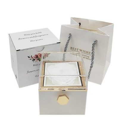 Rotating Eternal Rose Flower Jewelry Box in White WHITEBOX