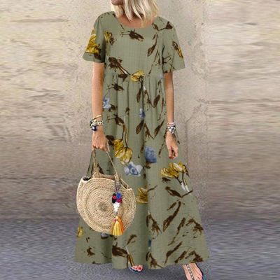 Summer Short Sleeve O-neck Thin Cotton Dresses | COTTONFLOW