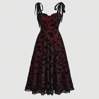 Flower Jacquard Shoulder Knot Cami Dress | BLOSSOMKNOT
