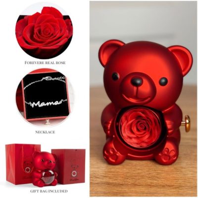 Stainless Steel Mama Bracelet and Bear Jewelry Box | MAMABRACELET_ROSBEAR